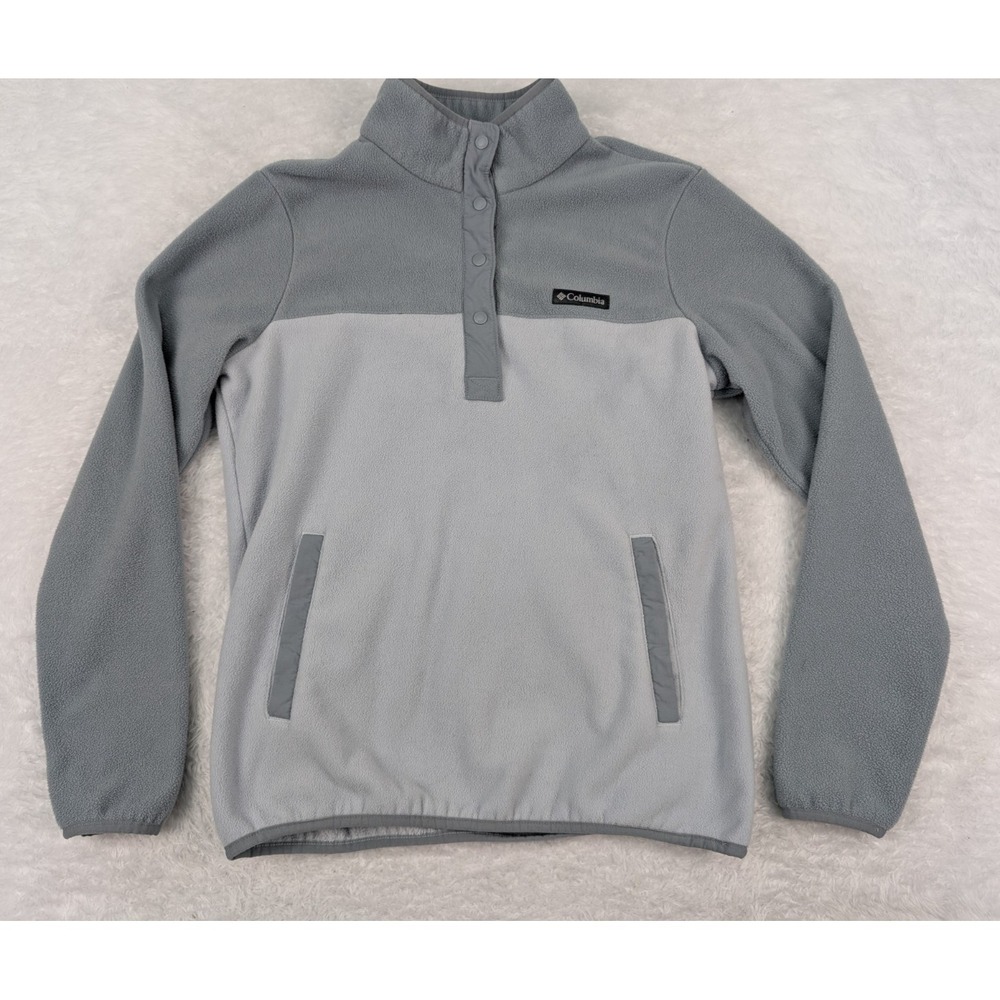 Columbia 1/4 Snap Sweater Men's M Gray Button Mock Neck Fleece Pullover
